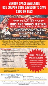 6th Annual Treasure Coast Ribs Wings & Music Festival Returns to Causeway Cove Marina – March 7-9, 2